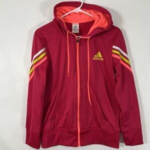 Adidas Full Zip Hoodie Track Jacket Womens Size Medium Pink Colorful Fleece